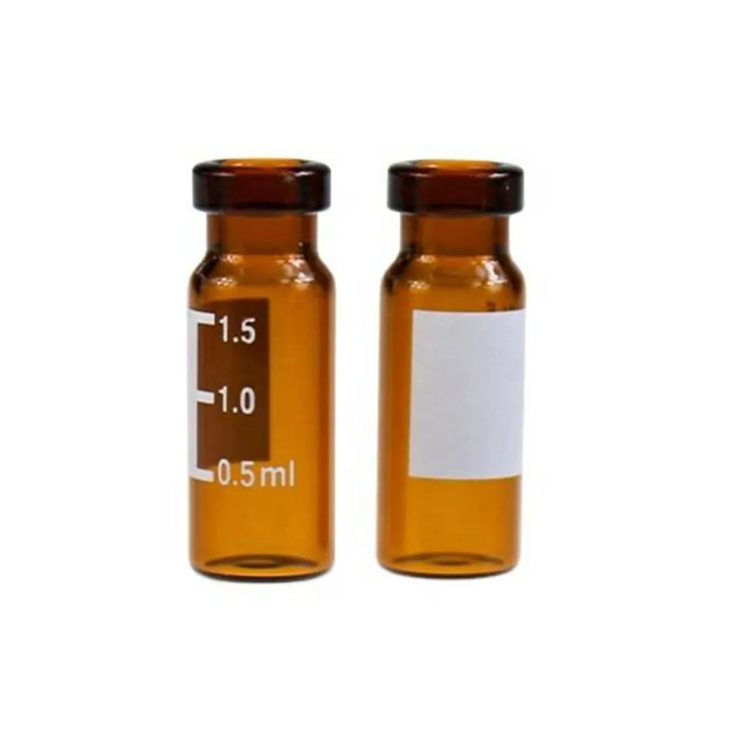 2mL Amber Glass Flat Base 11mm Crimp Vial Wide Opening with Label. .Thumbnail 1