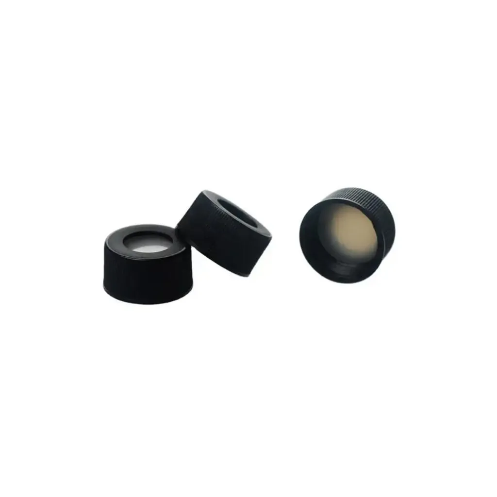 24-400 Black Open Top PP Screw Cap with 22mm Natural PTFE/Natural Silicone Septa 3mm Thick.Thumbnail 1