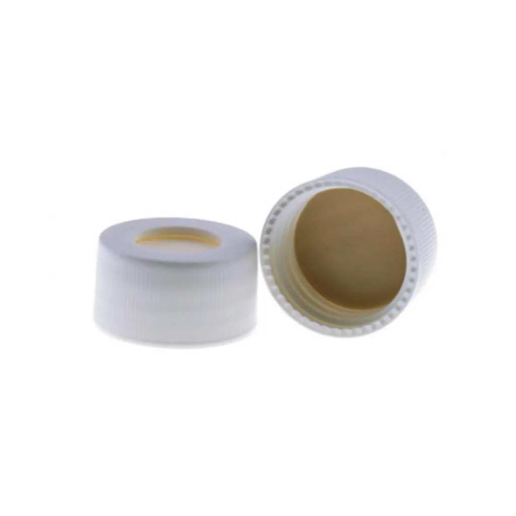 24-400 White Open PP Top Cap, with 22mm Natural PTFE/White Silicone Septa 3.0mm Thick.Thumbnail 1
