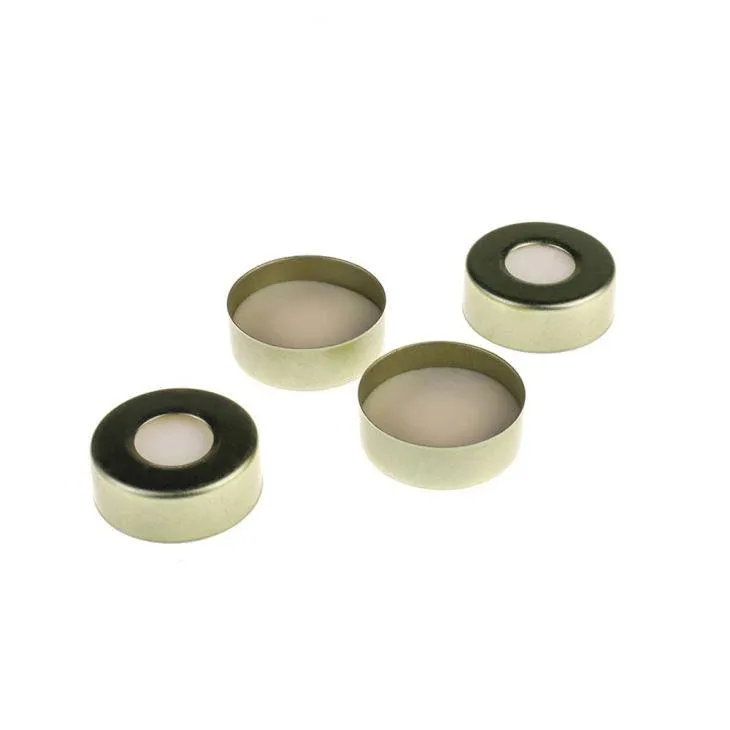 20mm Open Top Gold Magnetic Crimp Cap  with 20mm Natural PTFE/White Silicone Septa 3mm Thick.Thumbnail 1