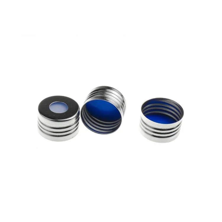 18mm Silver Color Open Top Metal Cap  with 17.5mm Blue PTFE/White Silicone Septa 1.5mm Thick.Thumbnail 1