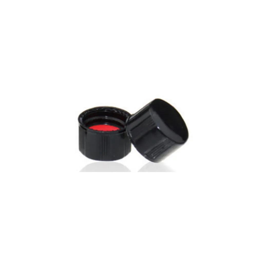 13-425 Black Closed PP Top Cap, with Red PTFE/White Silicone Septa 1.0mm Thick.Thumbnail 1