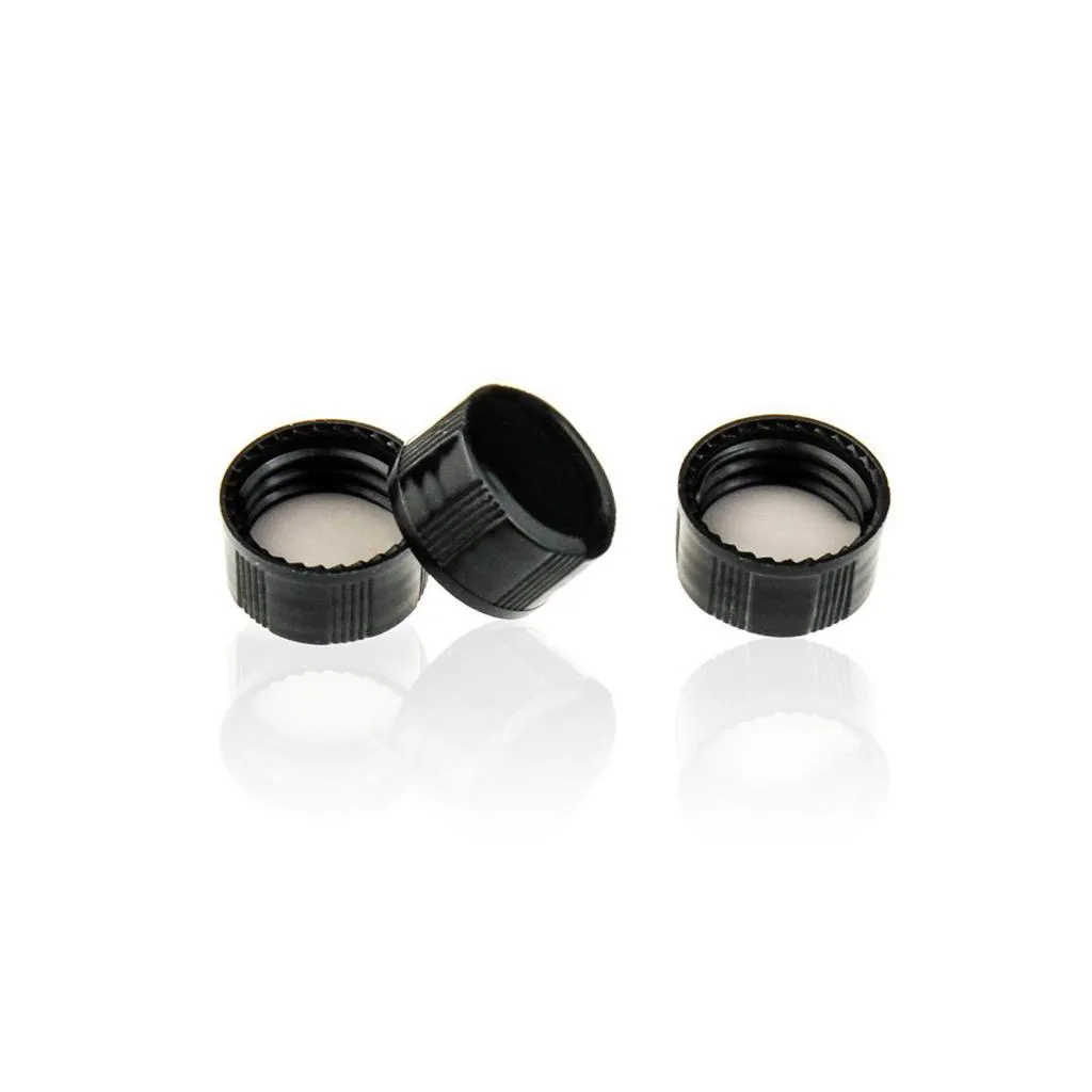 15-425 Black Closed PP Top Cap, with Natural PTFE/White Silicone Septa 1.0mm Thick.Thumbnail 1