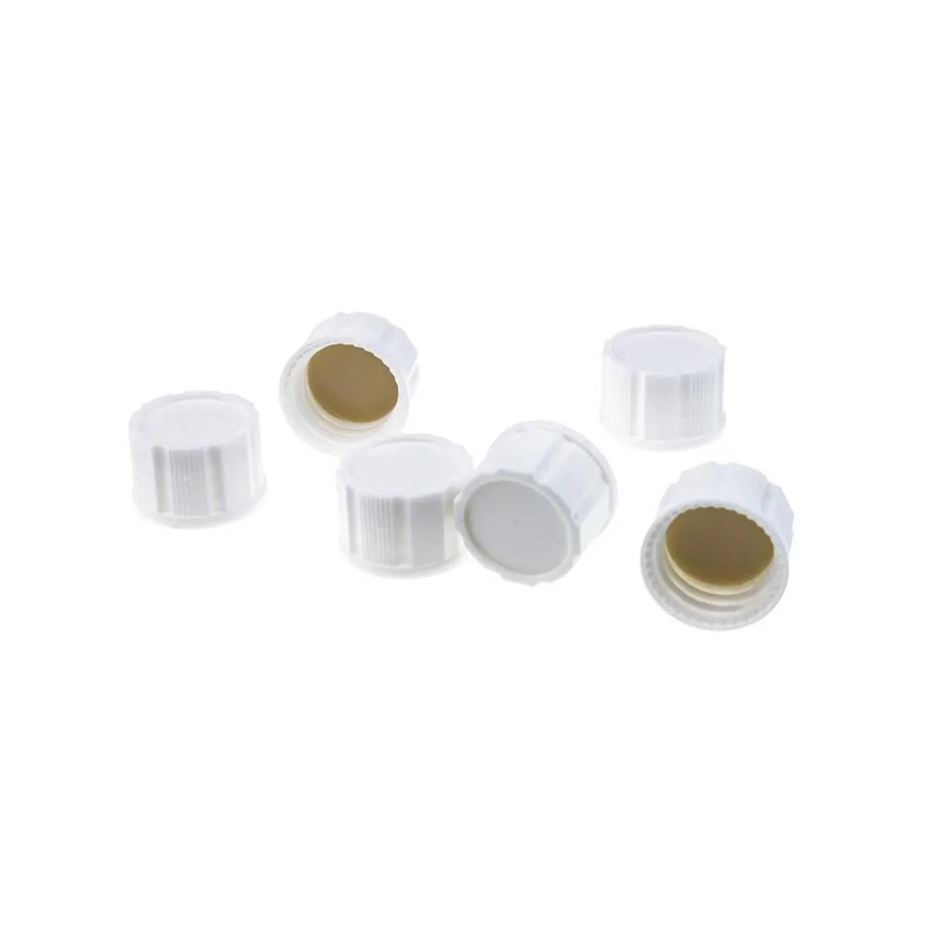 18-400 White Closed PP Top Cap, with Natural PTFE/White Silicone Septa 1.5mm Thick.Thumbnail 1