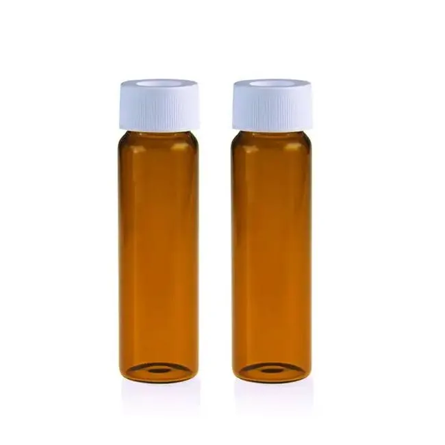 40mL 27.5x95mm Amber Glass EPA/TOC Vial 24-400 White Open Top PP Screw Cap with 22mm Natural PTFE/White Silicone 3.0mm thick Septa .Thumbnail 1