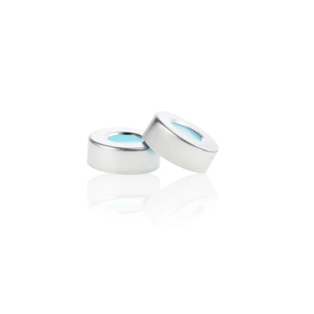 20mm Open Top Aluminum Crimp Cap  with 20mm White PTFE/Blue Transparent Silicone Septa 3mm Thick .Thumbnail 1