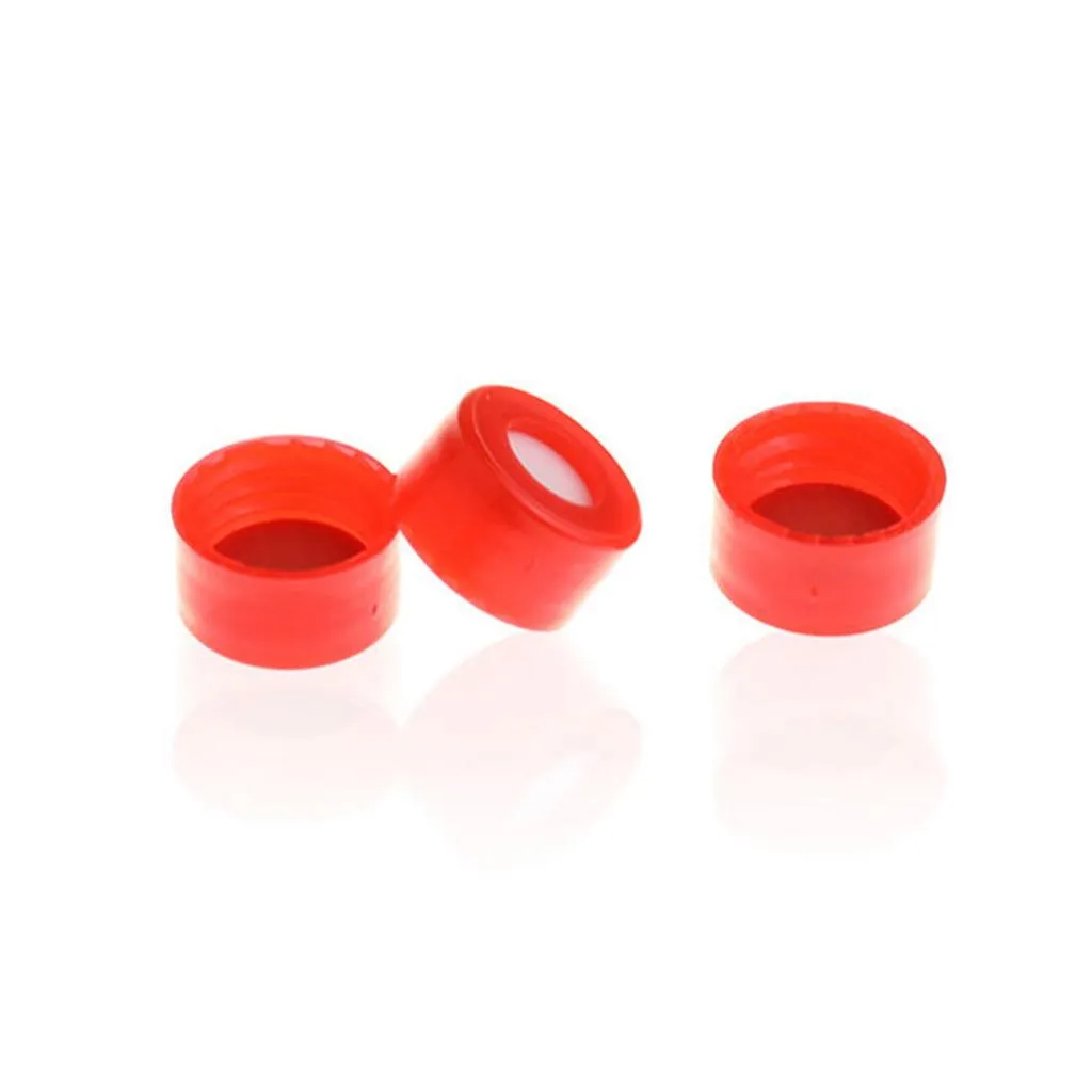 Red 9-425 Open Top Smooth?Screw?Cap?with?9mm?Red?PTFE/White?Silicone?1mm?Thick .Thumbnail 1