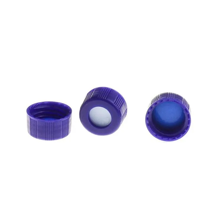 9-425 Blue Open Top Ribbed Screw Cap with 9mm Blue PTFE/White Silicone Septa 1mm Thick. .Thumbnail 1