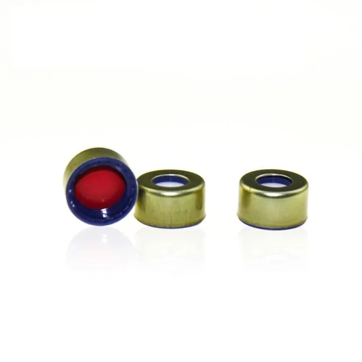 9-425 Open Top Gold Magnetic Screw Cap with Red PTFE/White Silicone Septa 1mm Thick. .Thumbnail 1