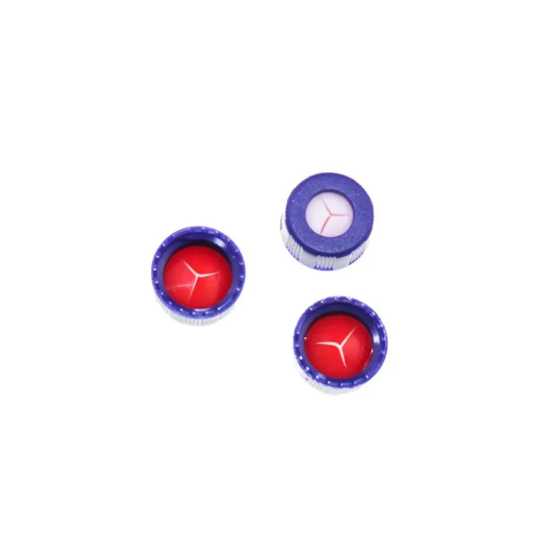 9-425 Blue Open Top Ribbed Screw Cap with 9 mm Red PTFE/White Silicone Septa 1.0mm Thick Pre-Slit. .Thumbnail 1