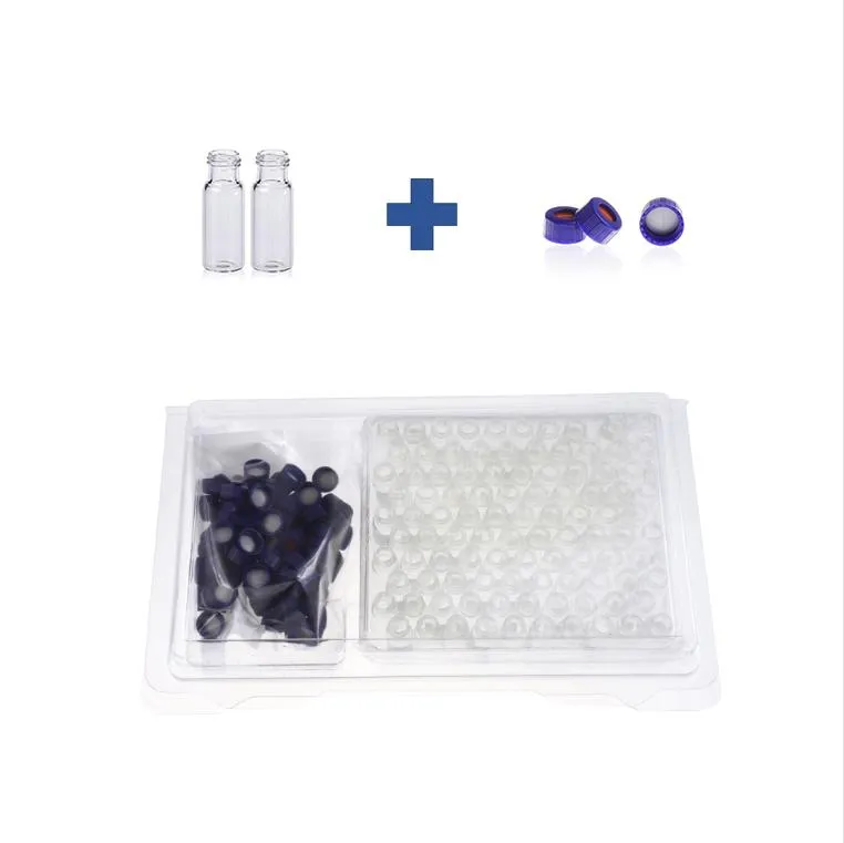 2mL Clear Glass 12x32mm Flat Base 9-425 Screw Thread Vial. Blue 9-425 Open Top Ribbed Screw Cap with 9mm White PTFE/Red Silicone Septa 1mm Thick PRE-SLIT.Thumbnail 1