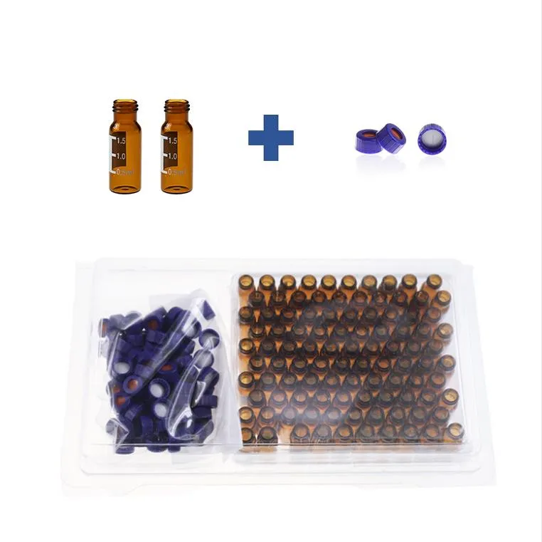 2mL Amber Glass 12x32mm Flat Base 9-425 Screw Thread Vial with Label. Blue 9-425 Open Top Ribbed Screw Cap with 9mm White PTFE/Red Silicone Septa 1mm Thick PRE-SLIT.Thumbnail 1
