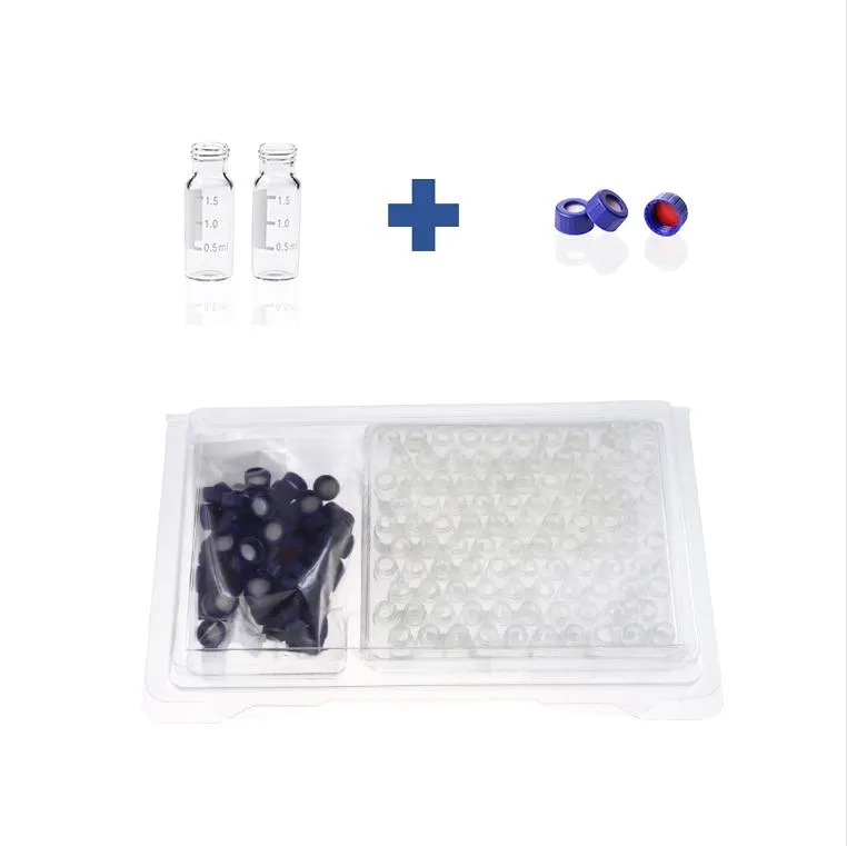 2mL Clear Glass 12x32mm Flat Base 9-425 Screw Thread Vial with Label. Blue 9-425 Open Top Ribbed Screw Cap with 9mm Red PTFE/White Silicone Septa 1mm Thick.Thumbnail 1
