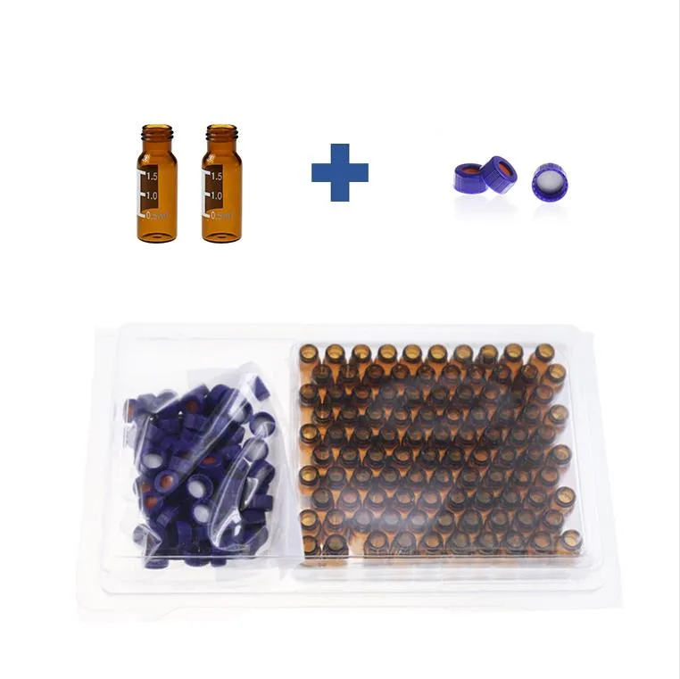 2mL Amber Glass 12x32mm Flat Base 9-425 Screw Thread Vial with Label. Blue 9-425 Open Top Ribbed Screw Cap with 9mm White PTFE/Red Silicone Septa 1mm Thick.Thumbnail 1